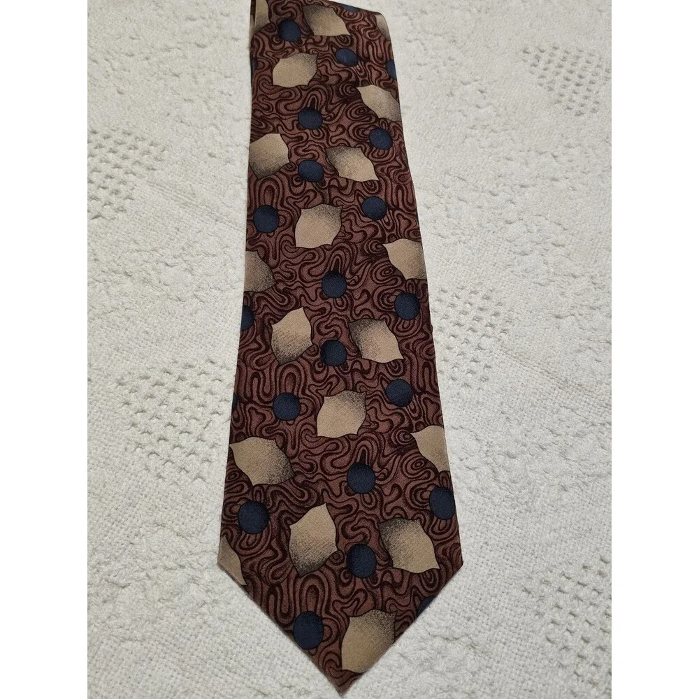 Barry Wells Wonder Crepe Silk Tie Vintage Geometric Polka Dot Men's Necktie USA